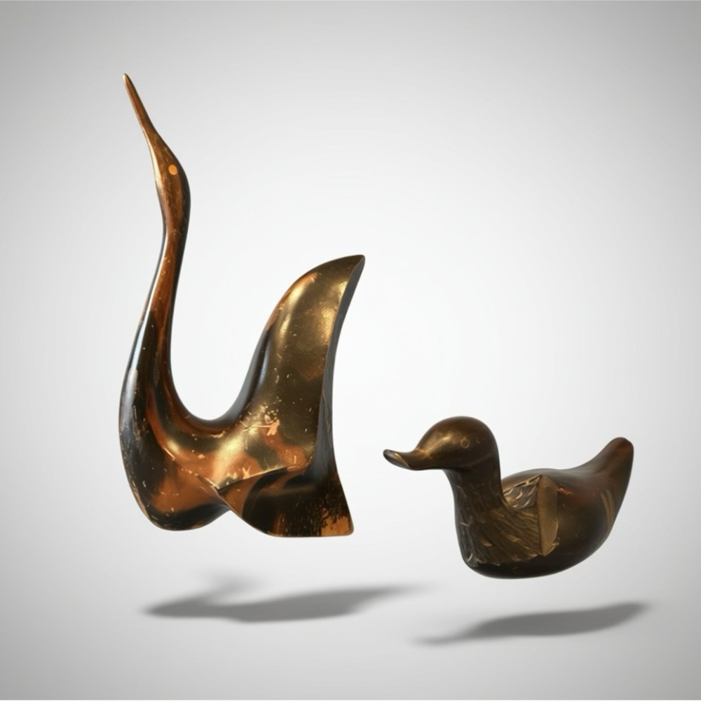 Ironwood Swan and Duck Sculptures - Brown Wood Decorative Set